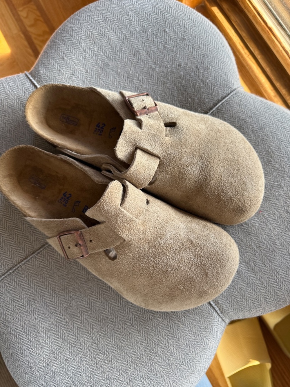 Birkenstock Boston Suede Clog in Beige ( wide)